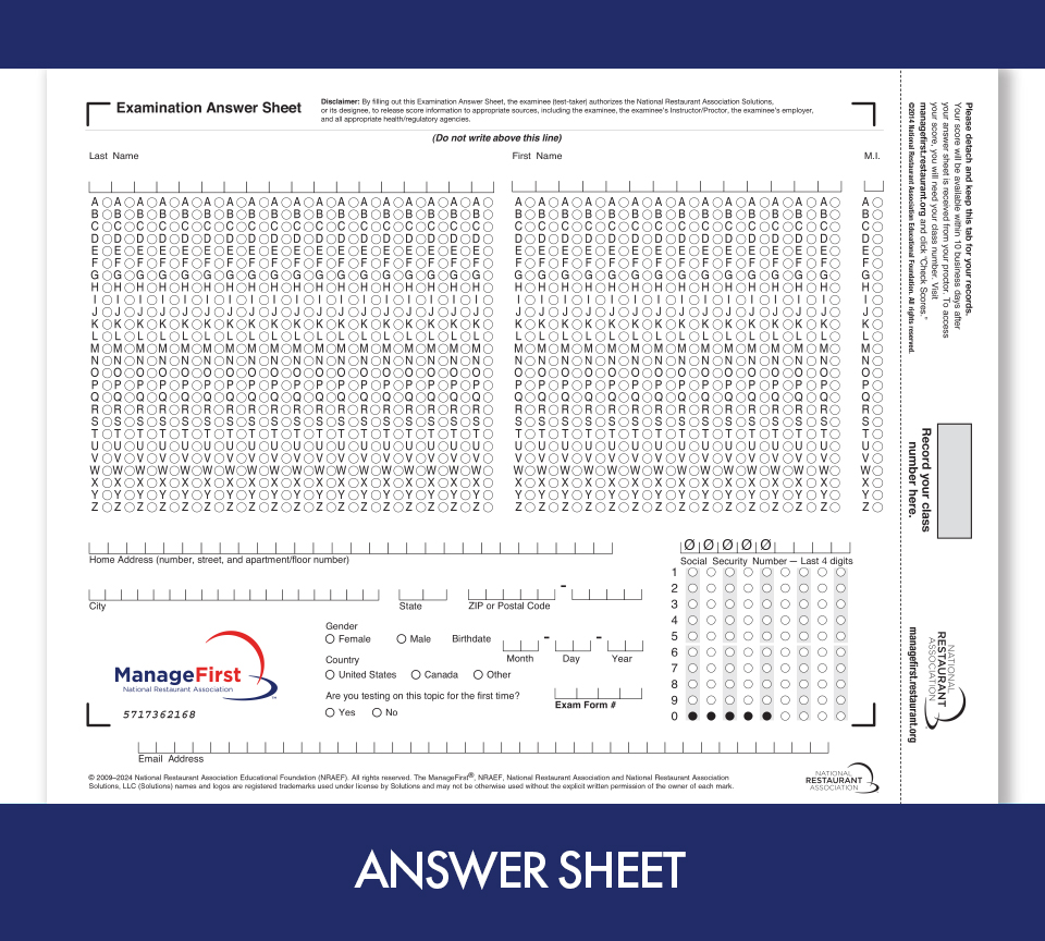 click to see details for Manage First Exam Answer Sheet (print)